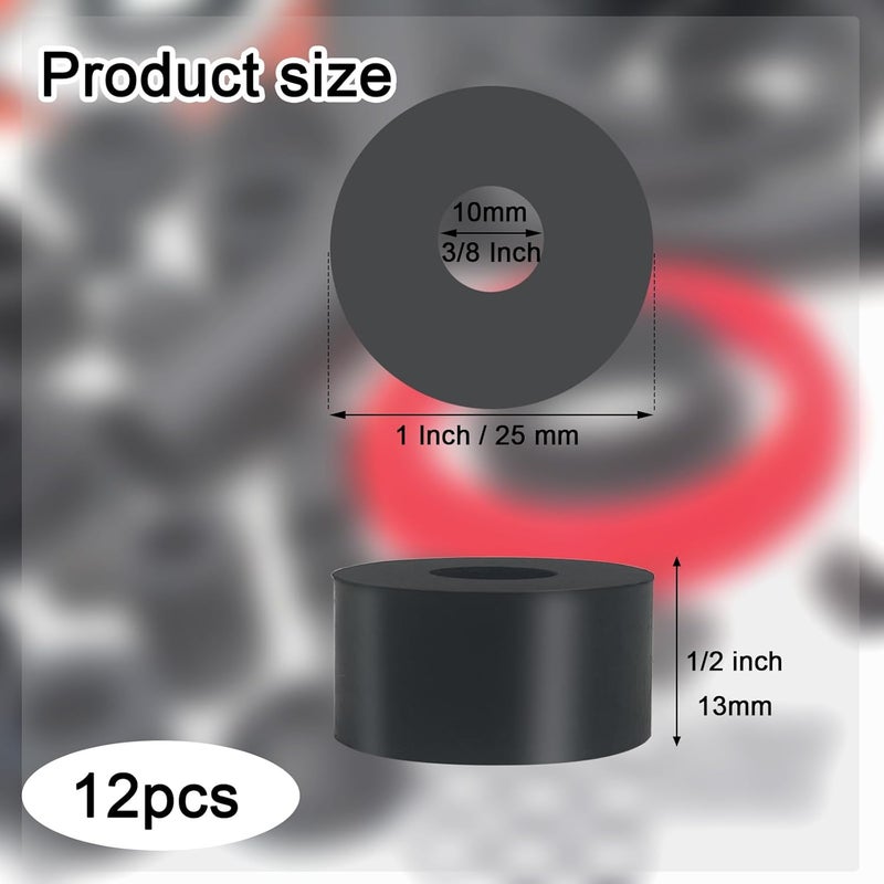 Unarty 12 PCS Multi Purpose Rubber Spacer 1 Inch OD x 3/8 Inch ID x 1/2 Inch Thickness, Thick Rubber Washers Anti Vibration Spacer for Home and Car - Image 2